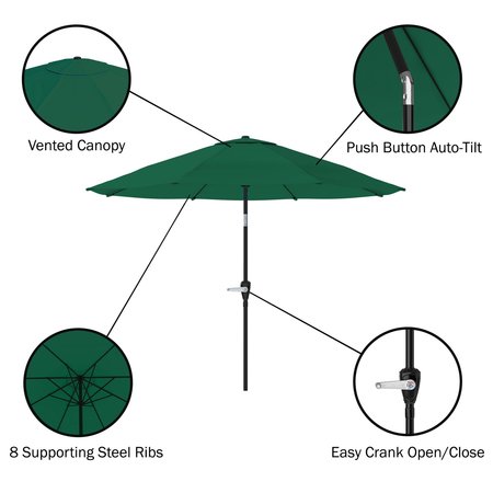 Alaterre Furniture 8 Piece Set, Okemo Table with 6 Chairs, 10-Foot Auto Tilt Umbrella Hunter Green ANOK01RD06S6